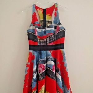 MILLY Abstract Floral Scuba Skater Dress 10